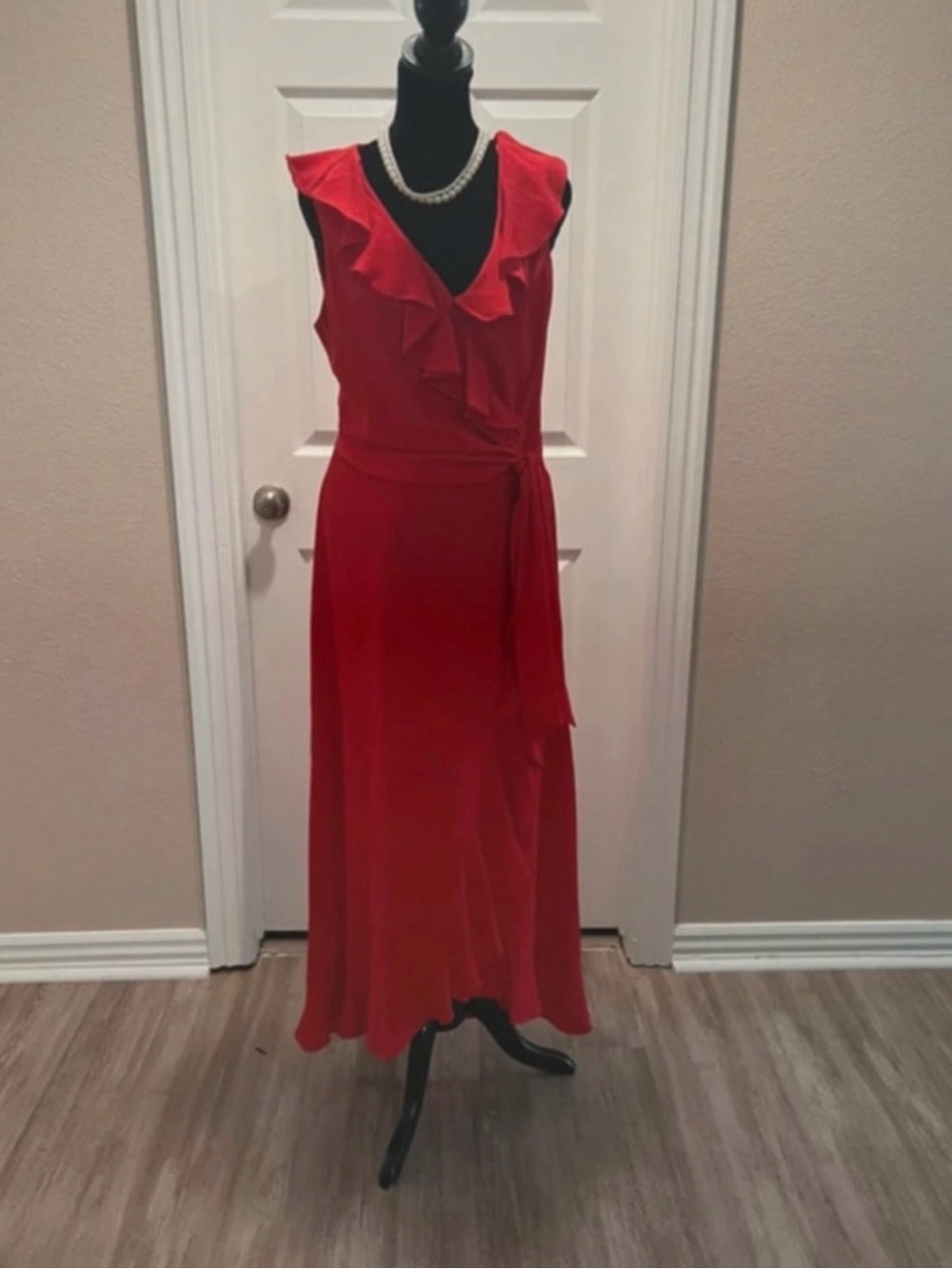 London Times Red Ruffle Wedding Guest Dress